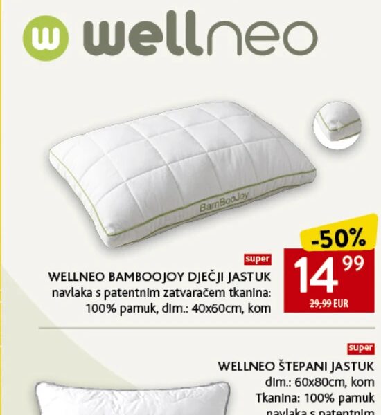 WELLNEO BAMBOOJOY DJEČJI JASTUK 40x60cm, kom