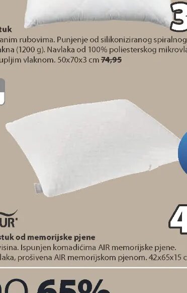 WELLPUR STRYN jastuk od memorijske pjene 42x65x15 cm