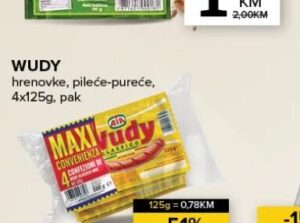 Wudy hrenovke pileće-pureće 4x125 g, Konzum i Mercator